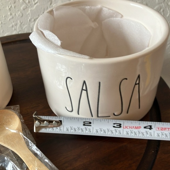 Rae Dunn: Artisan Guac & Salsa Bowl Set- 2 Bamboo Spoons - Picture 12 of 16